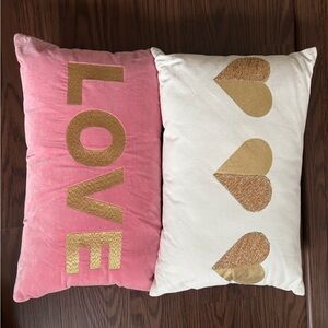 Set of 2 - Pink and White Decorative Pillows with Gold Accents